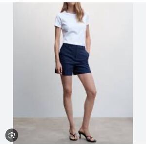 Mango NWT navy high waisted cotton shorts size small